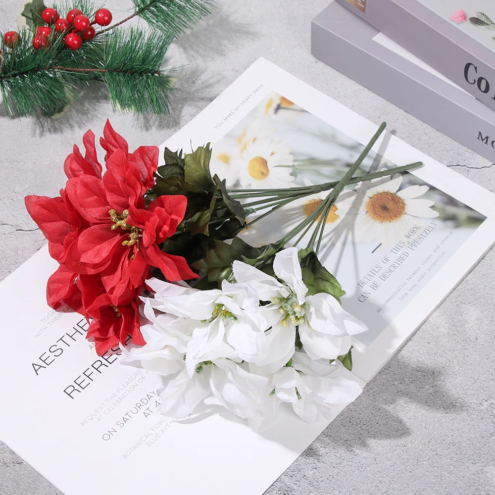 7 головок/Букет искусственных рождественских цветов настоящее прикосновение