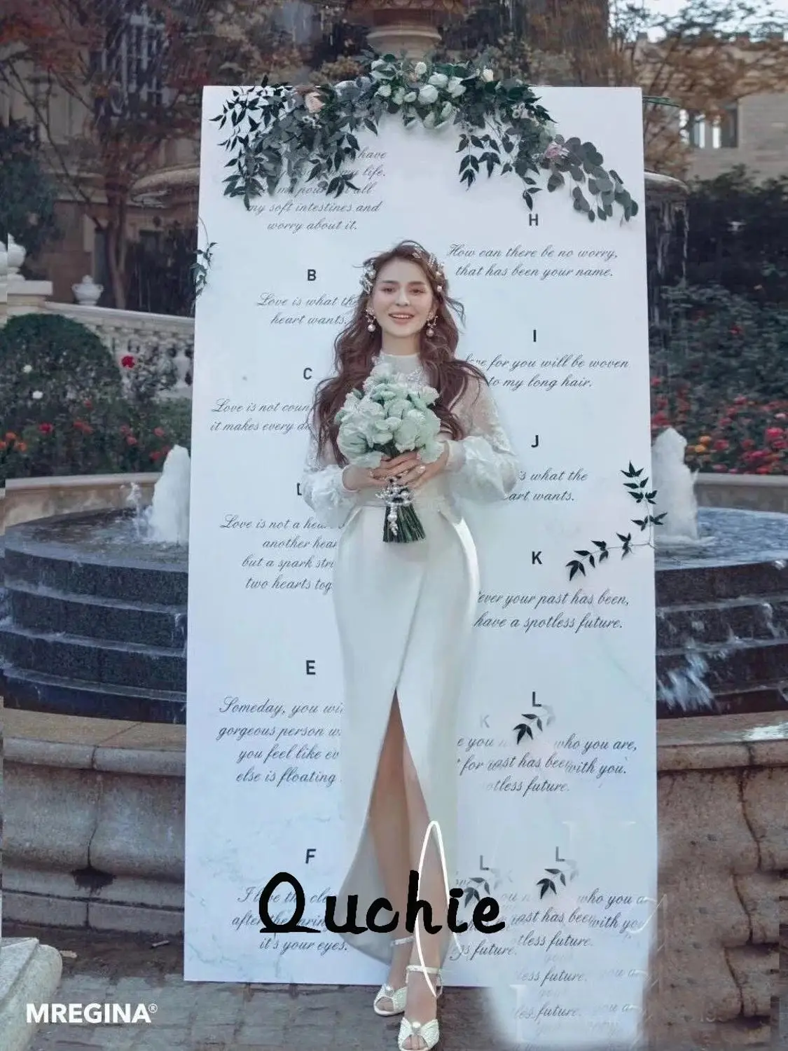 

Ivory White Slit Mermaid Muslim Evening Dresses Puff Sleeve Illusion Dubai Arabic Saudi Arabian Evening Prom Dress Custom Made
