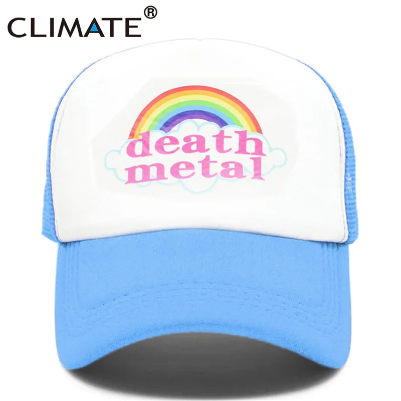 CLIMATE Death Metal Rock Trucker, кепка Rock, летняя кепка, металлическая Кепка Rock Fans, крутая сетчатая бейсболка, Мужская Радужная Кепка Trucker, кепка s, папа, Мужская кепка - Цвет: Sky White