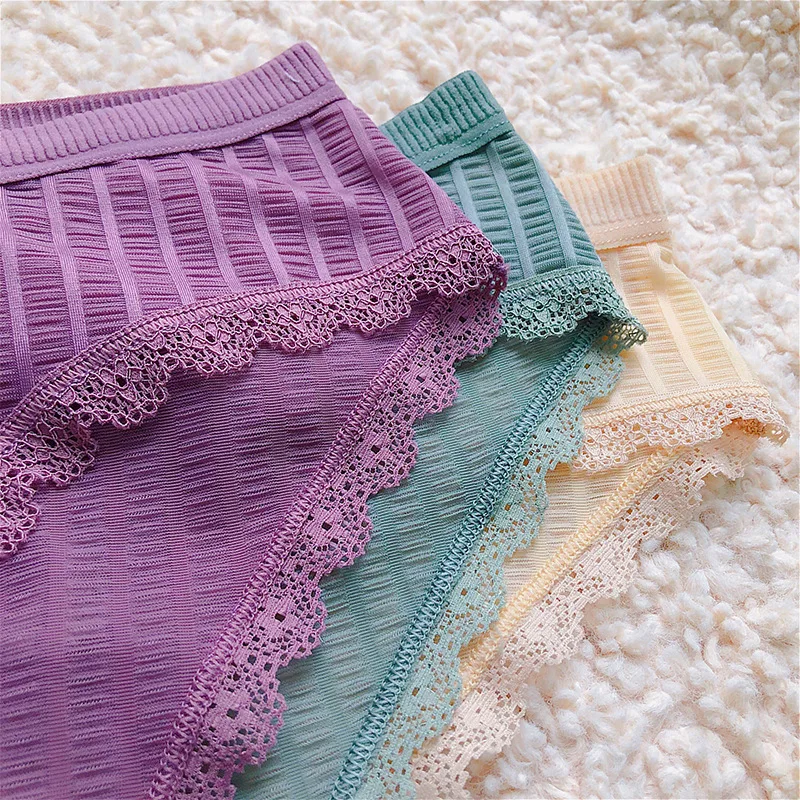 

Sexy Underwear Ice Silk Underwear Seamless Breathable Cotton Crotch Sexy Hollow Lace Edge Stretch Seamless Low-rise Underwear