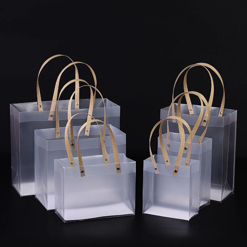 

High Quality Translucent Plastic Bag Frosted PP Bags With Paper Handle Hard Simple Style Package Gift Candy Gift Packaging