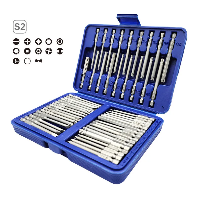 

50PC Bits Set 1/4" Shank S2 Material 75MM Length with Strong Magnetic Hex Torx Phillips Slotted Screwdriver Hand Tools Kit