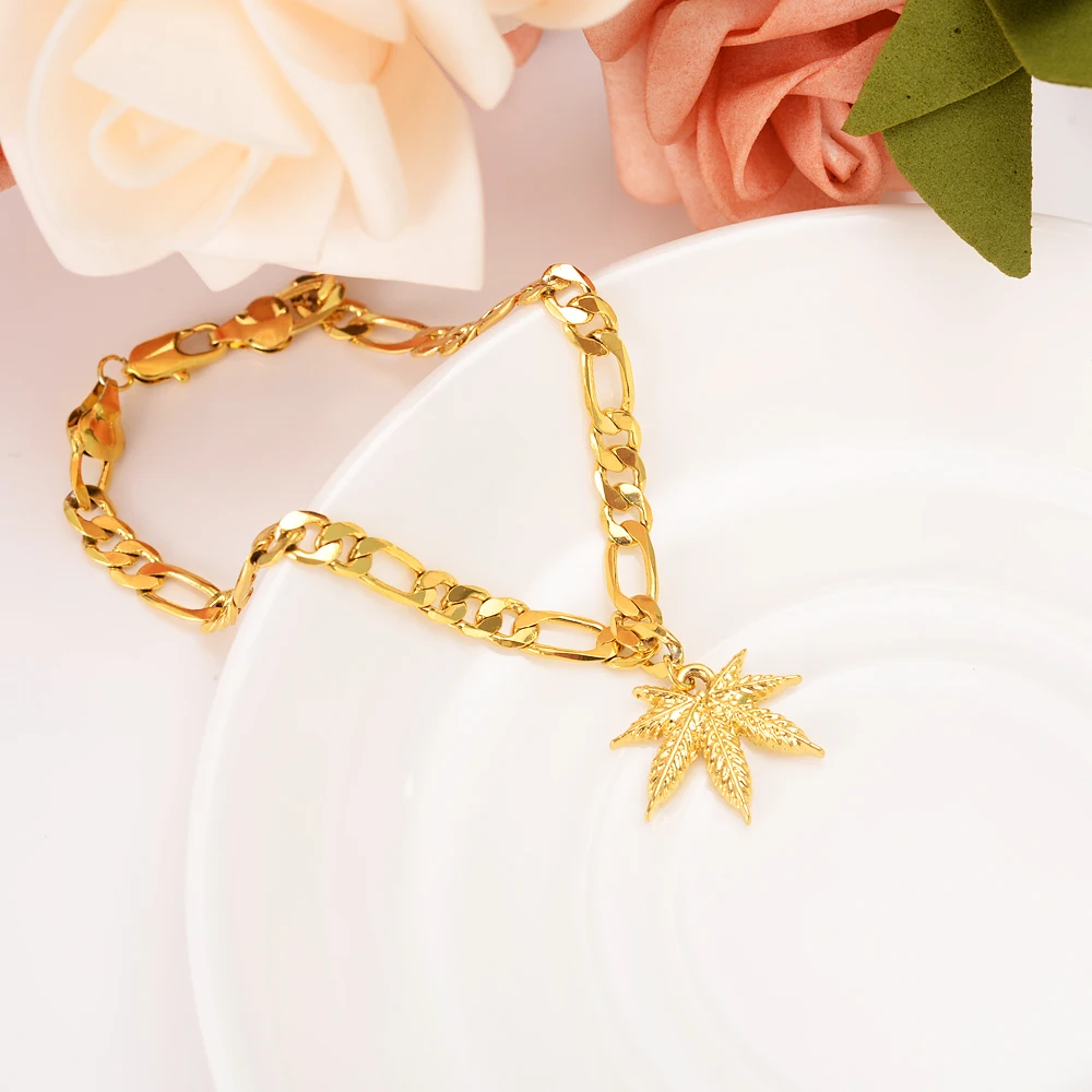 Bangrui 21 см золотой цвет лист Подвеска цепочка браслет Мужчины ювелирные изделия