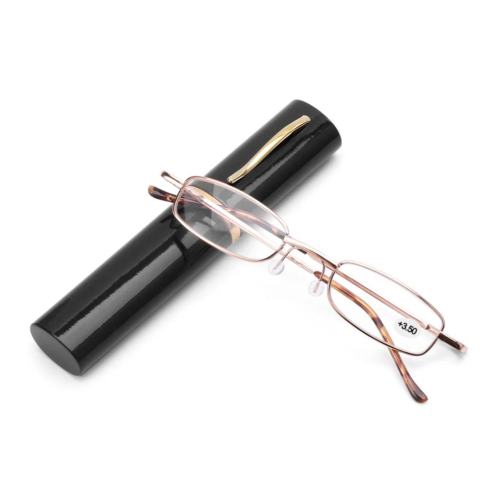 New black 1 шт., новинка, очки для чтения в оправе из нержавеющей стали, унисекс, металлические Пружинные шарниры, очки с трубкой, чехол, Уход За Зрением+ 1,0~+ 4,0 прочность - Цвет оправы: New black