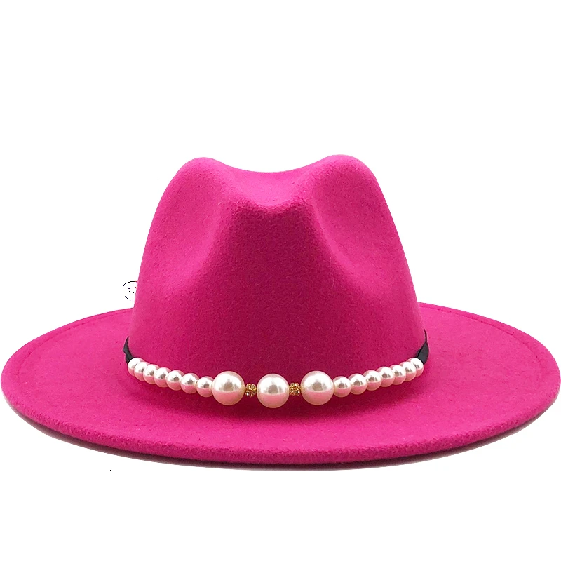 Шляпа Женская шерстяная с Жемчужной Лентой элегантная Панама джентльмена