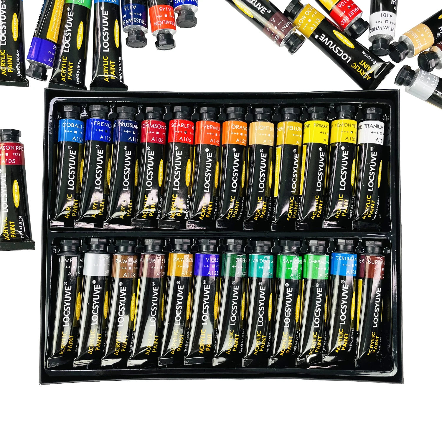 

Locsyuve Acrylic Paint Set 12 Colors/Tubes 12ml Non Toxic Non Fading,Rich Pigments for Artist, Hobby Painters, Adults & Kids