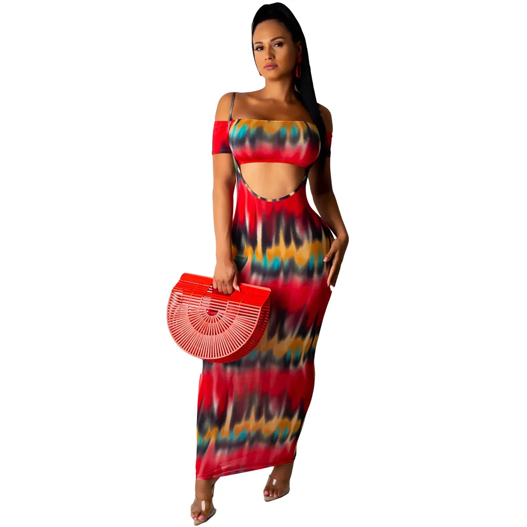 Новая летняя юбка из двух частей комплект 2019 с принтом открытыми плечами