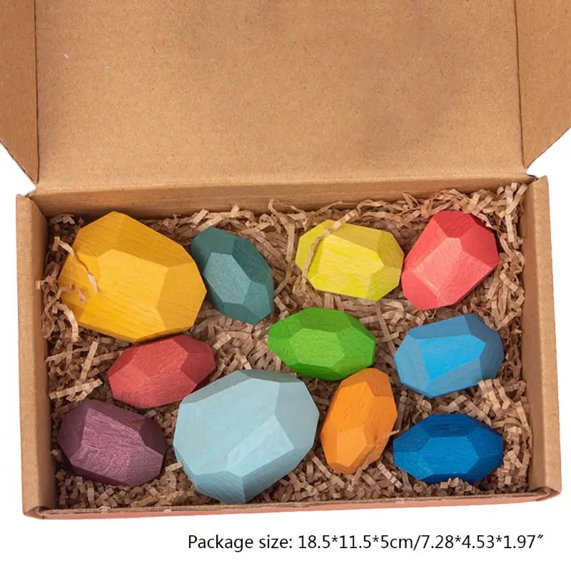 

11 Pcs Children Wooden Colored Stone Stacking Game Building Block Kids Creative Educational Puzzle Toy