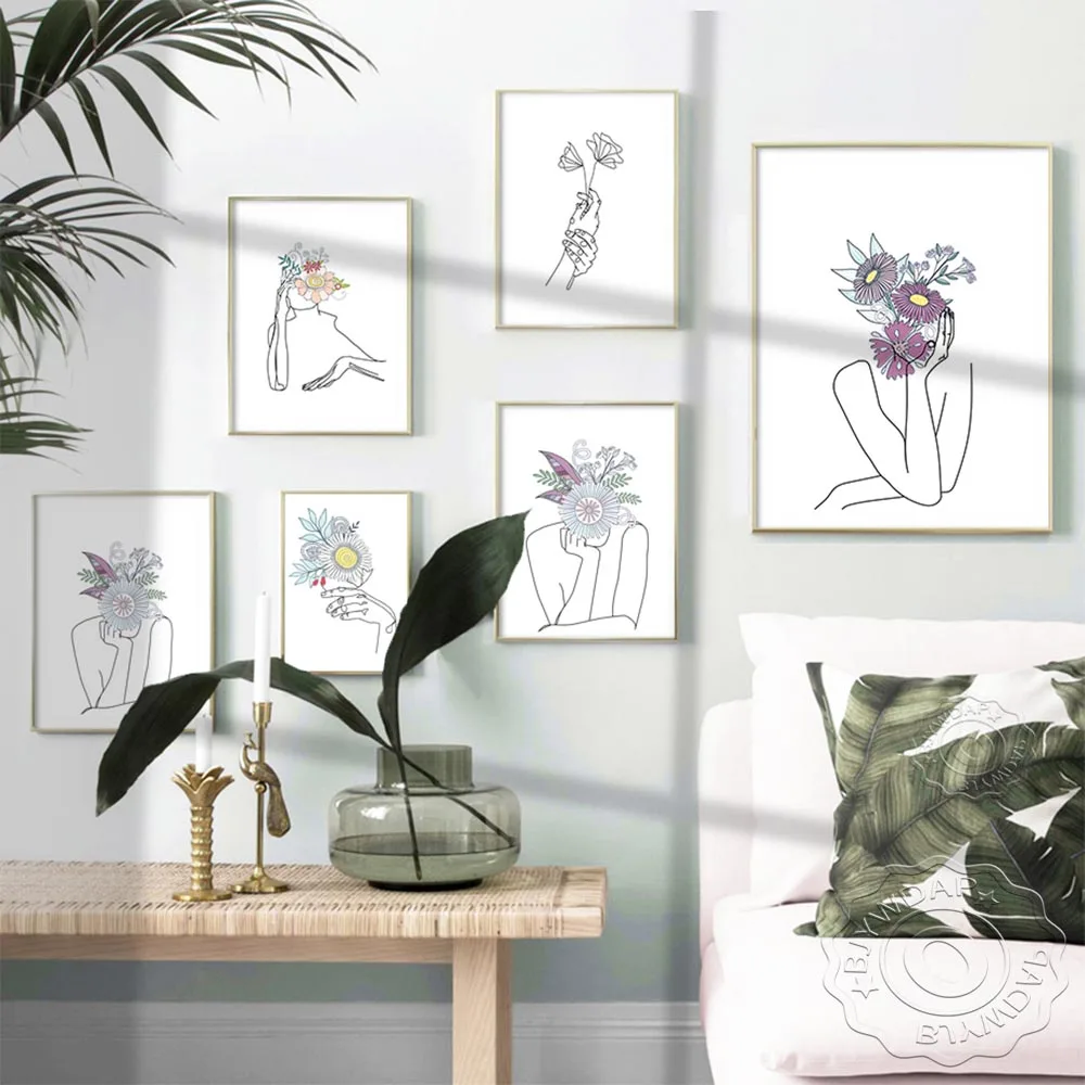 

Abstract Flower Woman Body Hand Line Canvas Poster Nordic Decoration Picture Wall Art Print Painting Scandinavian Home Decor