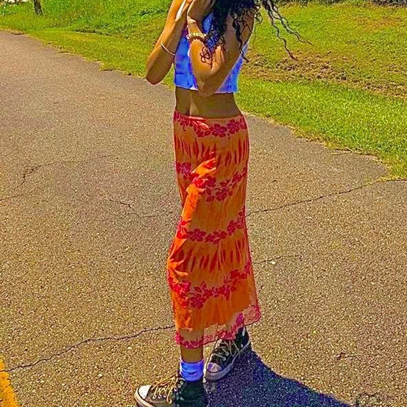 

Y2K Aesthetic Midi Skirt Korean Style Harajuku High Waist A-Line Skirts Bodycon 90s Women Vintage Clothes E-girl Streetwear