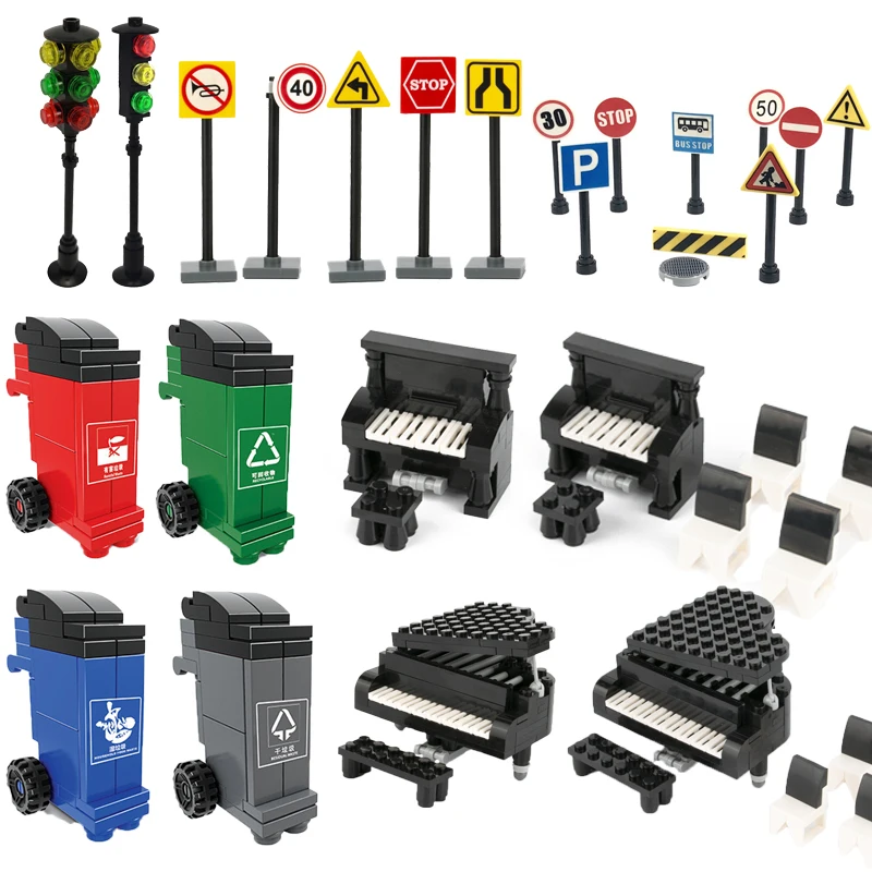 Городские строительные блоки дорожные знаки Ashbin компьютерное пианино игрушки