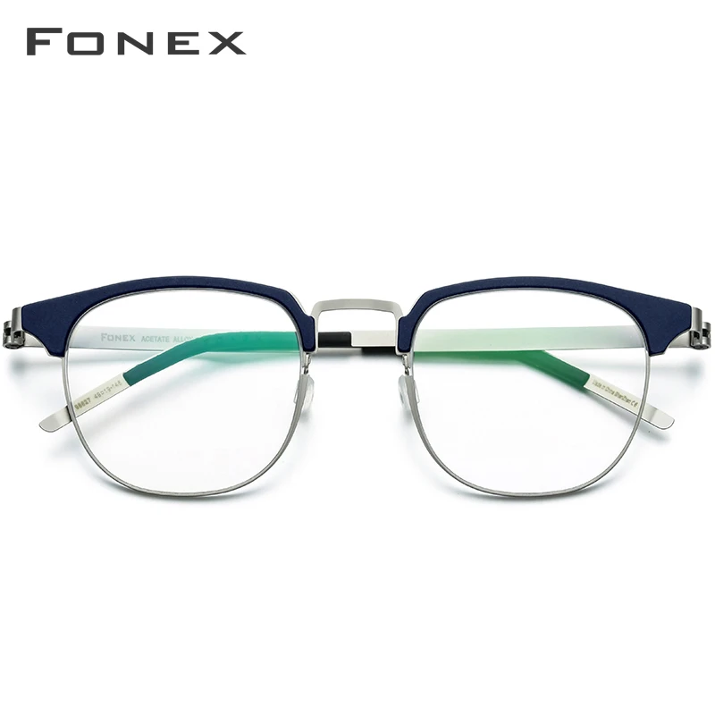 FONEX очки из ацетатного сплава для мужчин и женщин, винтажные круглые очки для близорукости, оправа для очков, корейские очки без винтов 98627 - Цвет оправы: Dark Blue