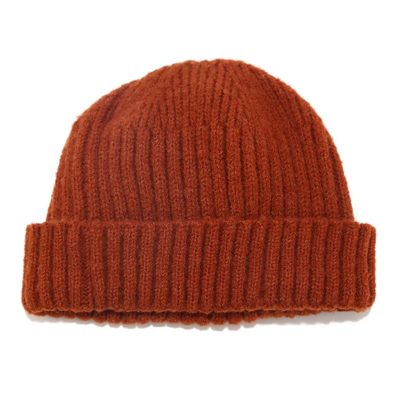 color A Ladies Beanies Plain Acrylic Knitted Winter Hats for Women Men Short Cuff Cap Navy Khaki Yellow Green Black - Color: color A