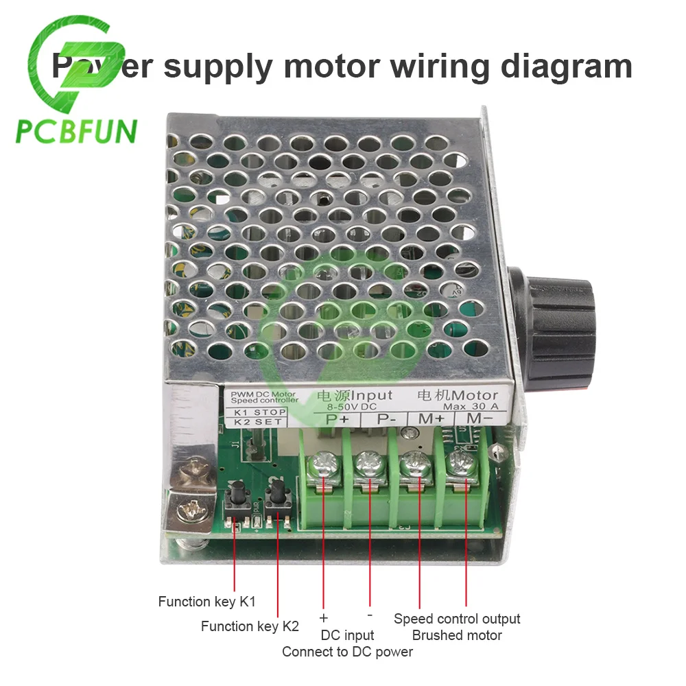 Интеллектуальная защита тока 30A PWM DC щеточный контроллер скорости двигателя 8-50V