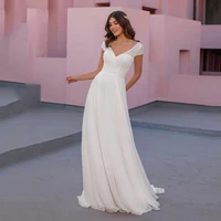 uzn sexy backless lace and chiffon beach wedding dresses ivory v neck cap sleeves bridal gowns customized