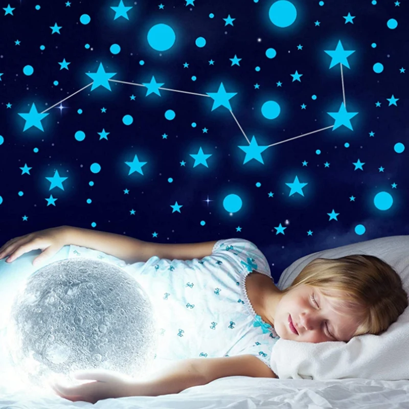Светящийся потолок со звездами синие наклейки Звездное небо блестящее украшение
