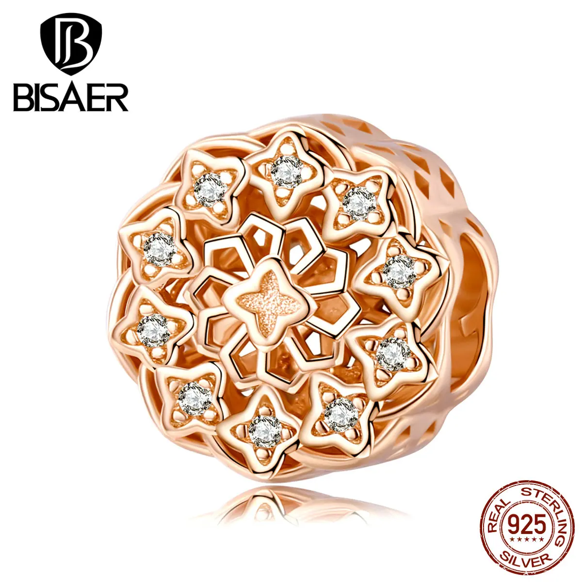 BISAER, Настоящее серебро 925 пробы, розы, цветы, окна, бусины, амулеты, подходят для шарма, браслеты, серебро 925, изготовление ювелирных изделий ECC1279