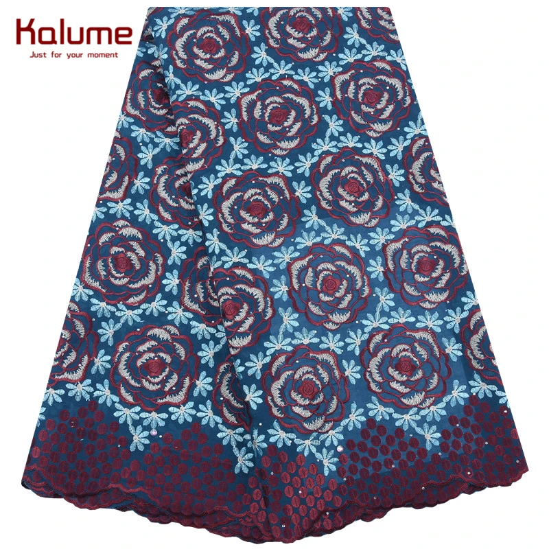 Kalume Fashion Nigerian Swiss Voile Lace Fabric Embroidery African Cotton With Stones For Daily Dress Party F1974 | Дом и сад