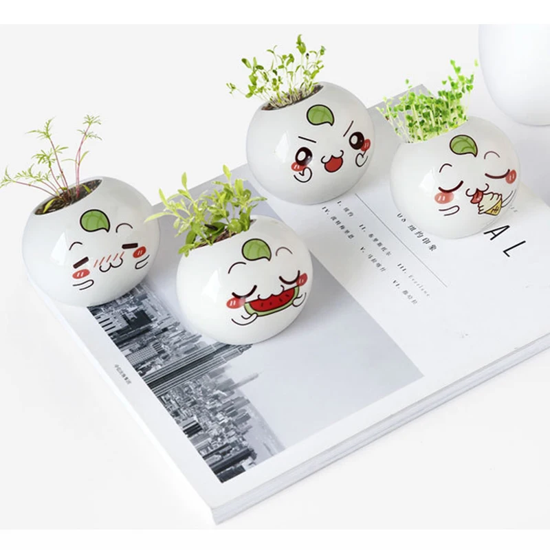 

DIY Cute Cartoon Expression Ceramic Potted Indoor Window Decoration Plant
