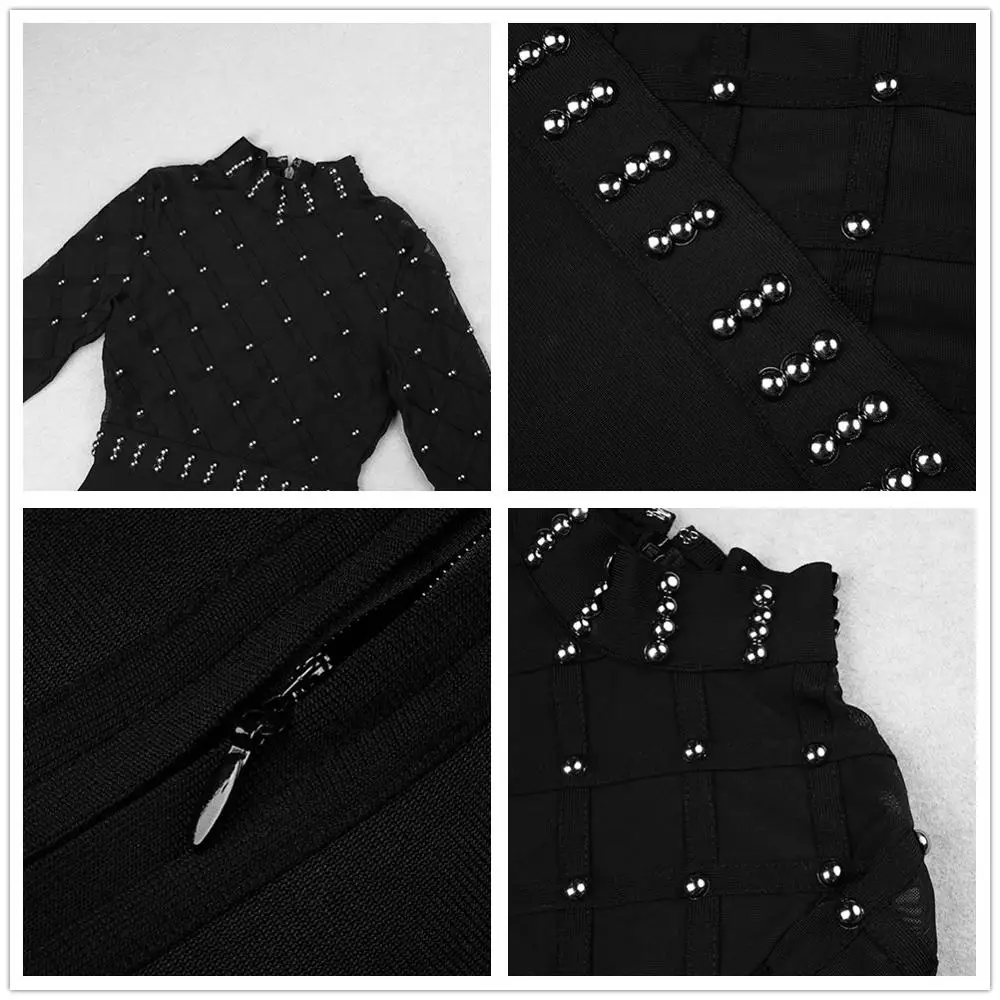 

Bandage Women Dress Sexy Long Sleeve Elegant Party Club Celebrity Bodycon Dresses New Mesh Beading Ladies Clothes