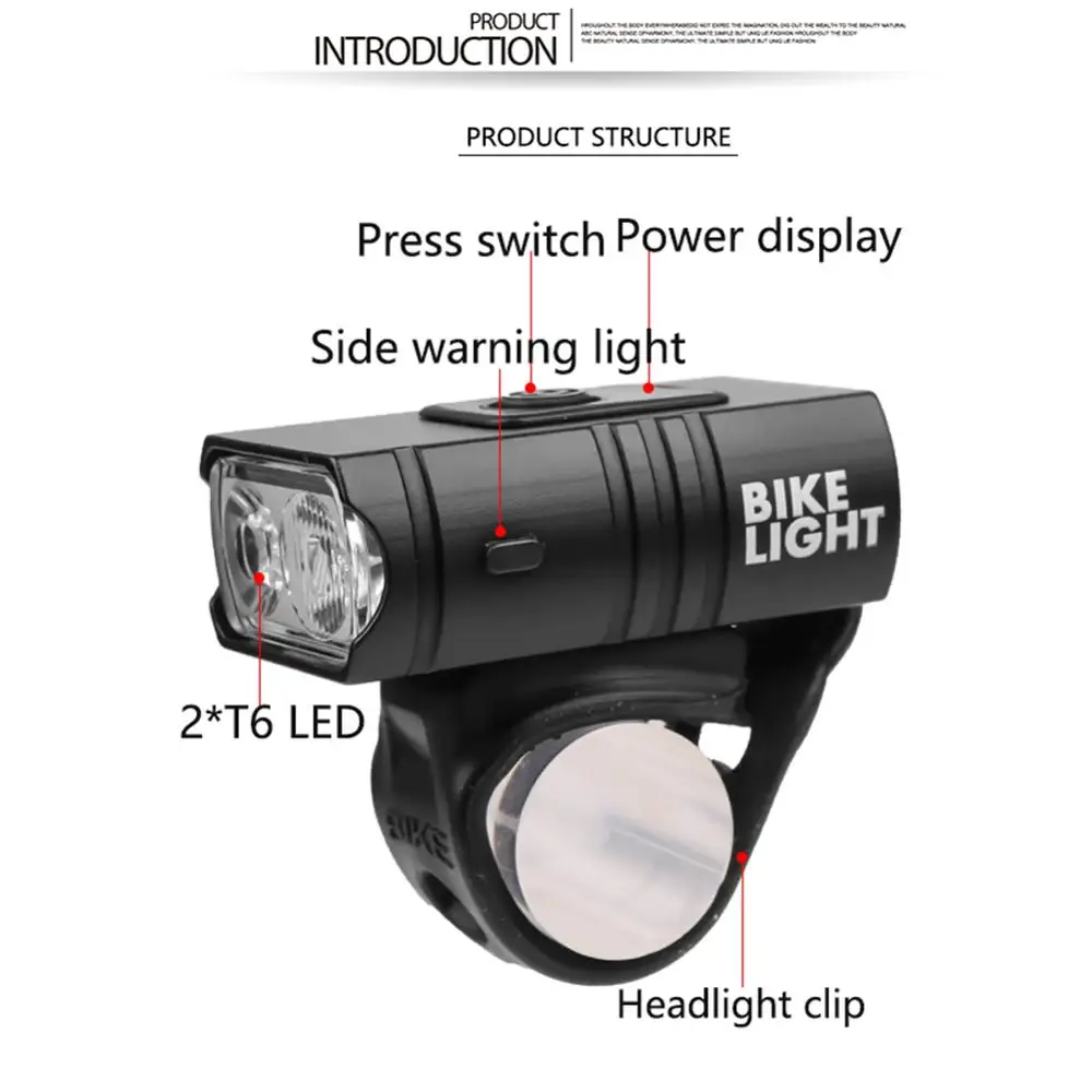 

T6 LED Bicycle Light 10W 800LM USB Rechargeable Power Display MTB Mountain Road Bike Front Lamp Flashlight Cycling Equipment
