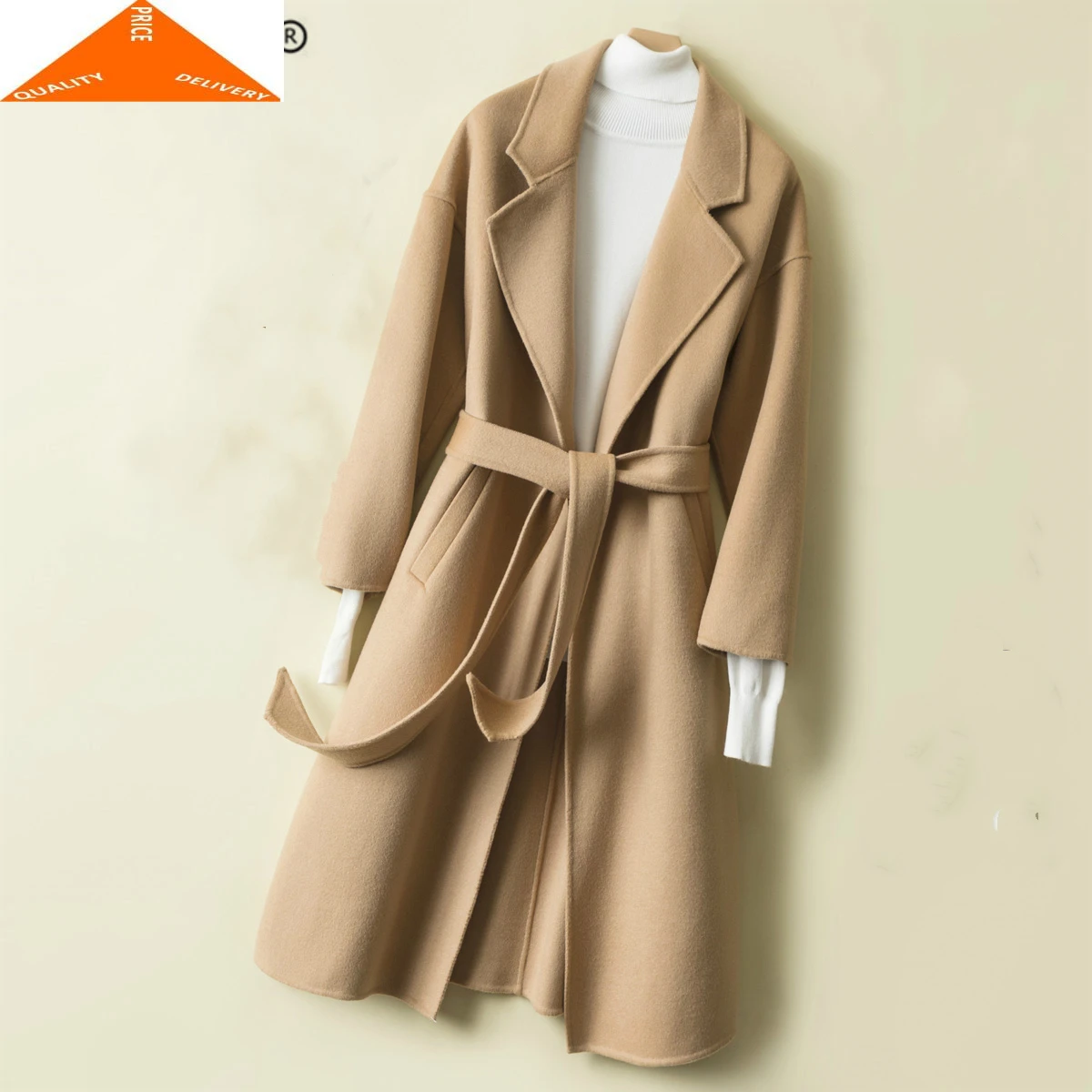 

Autumn Women Coats Winter 900% Wool Jacket Double-side Woolen Coat Female Korean Fashion Slim Belt Spring Clothes LWL9229