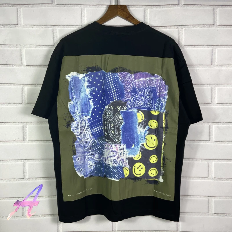 

KAPITAL T-shirts Oversize Men's Women's High Quality Tie-dye Ethnic Smile Cashew Flower Loose Cotton Tees KAPITAL T-shirts Tops