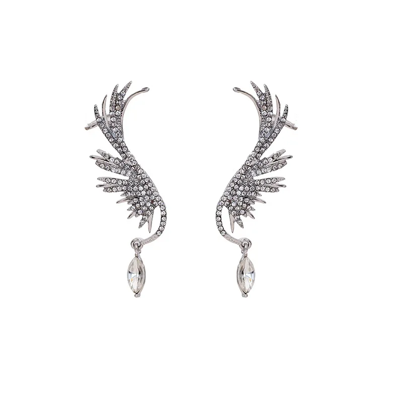 

2020 New Angel wings Rhinestone Hanging Dangle exquisite Exaggerated Fashion Stud Earrings elegant Prevent Allergy Earrings