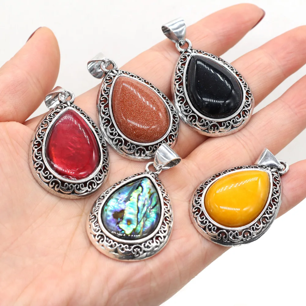 

Natural Stone Water Drop Shape Charm Rose Quartzs/Lapis Lazuli Pendant DIY for Necklace Accessories Jewelry Making Size 24x40mm