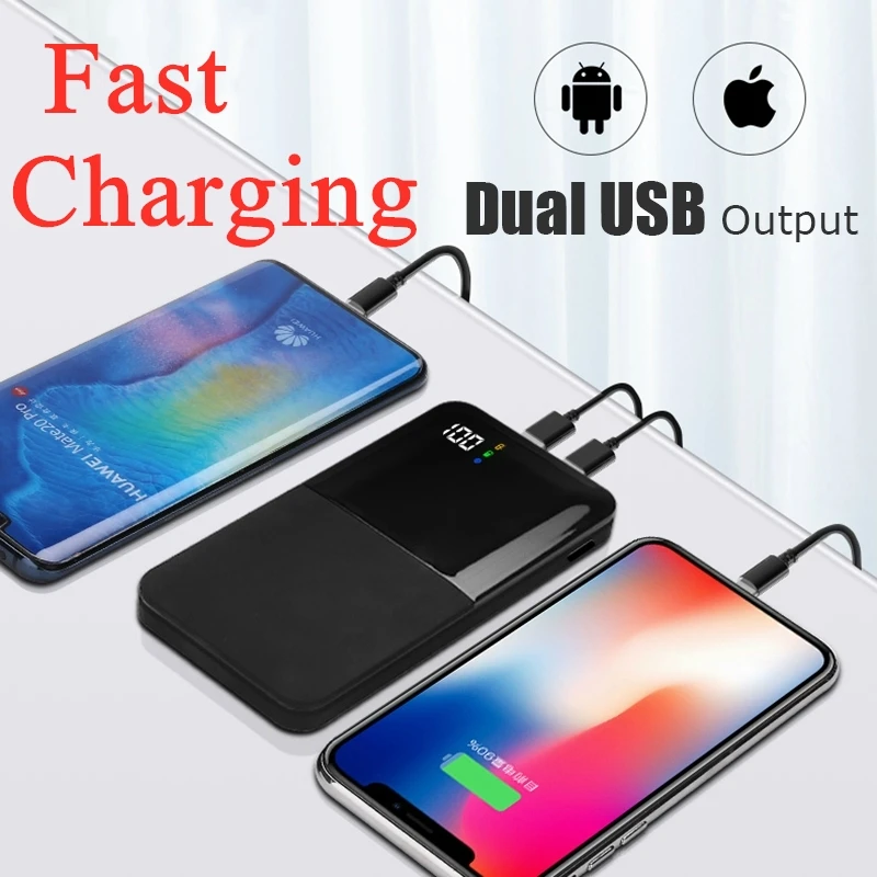 20000 мАч портативное зарядное устройство USB повербанк Внешнее для XiaomiMi 9 8 iPhone7 X