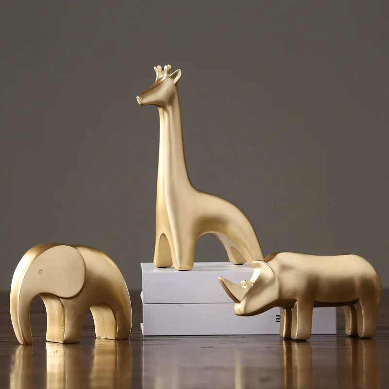 Nordic Creative Home Decoration Display Statue Sculpture Golden Giraffe Rhino Elephant Fishtail Resin Small mx5041545 | Дом и сад