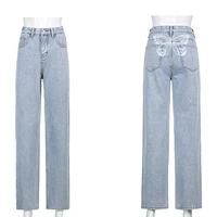 women y2k harajuku casual high waist mom denim 90s indie oversize fashion baggy straight jeans streetwear hip butterfly print