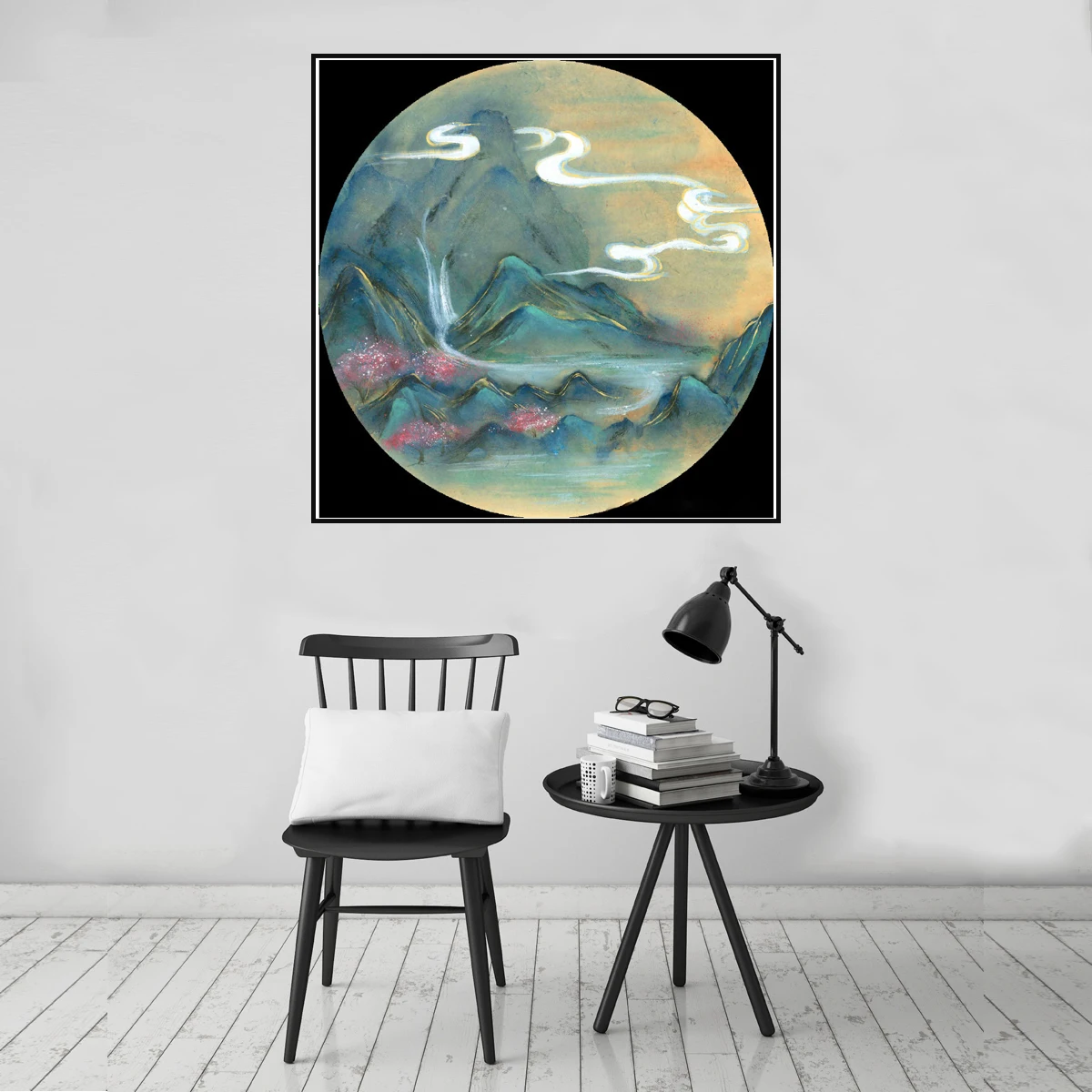 Постер с рисунком Китайских гор в стиле ретро рисунок на холсте настенное