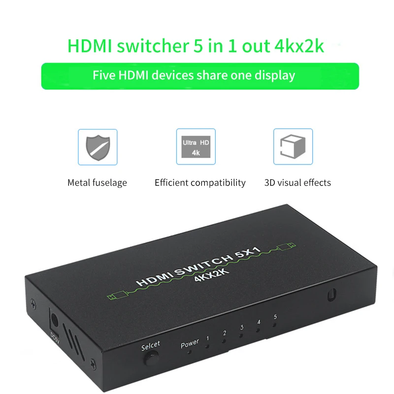 

Коммутатор HDMI 5 в 1 выключатель 4K 5X1/ 5 вырез 1 5 В и 1 выход Коммутатор поддерживает до 1920*1080/60 Гц с дистанционным управлением