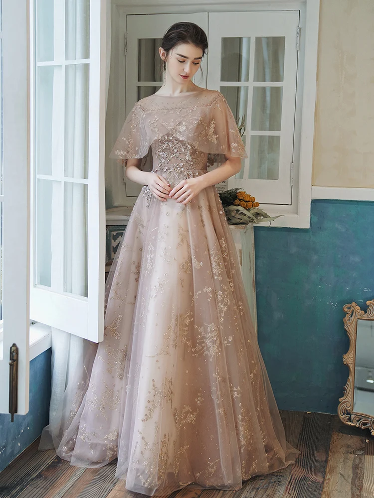 Женское платье с блестками SSYFashion элегантное бальное телесного или розового