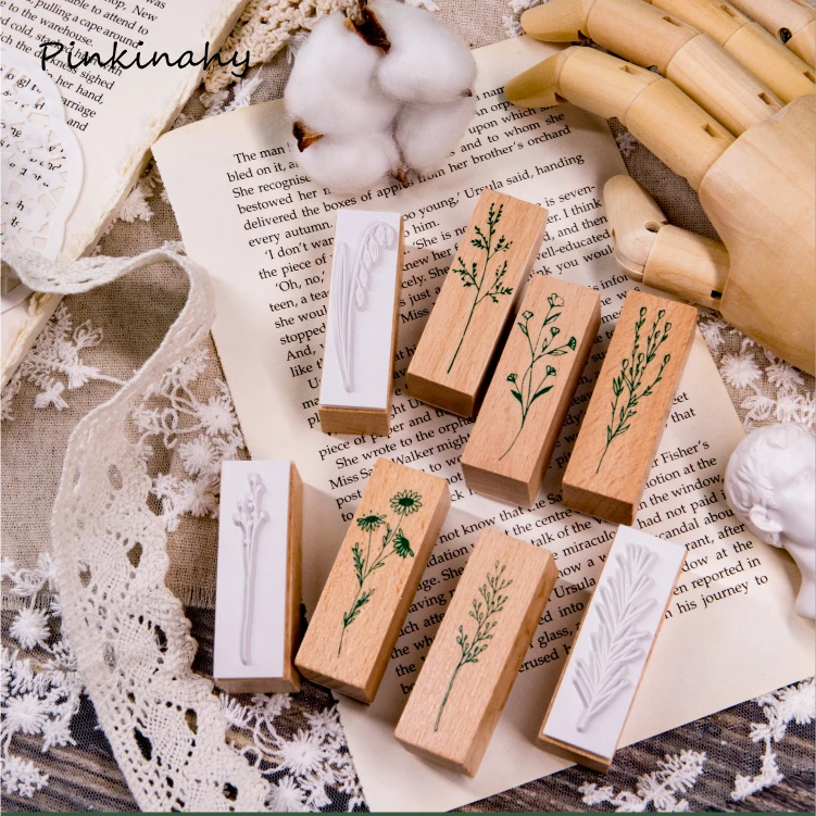 Винтажные натуральные декоративные растения штамп DIY деревянные и резиновые