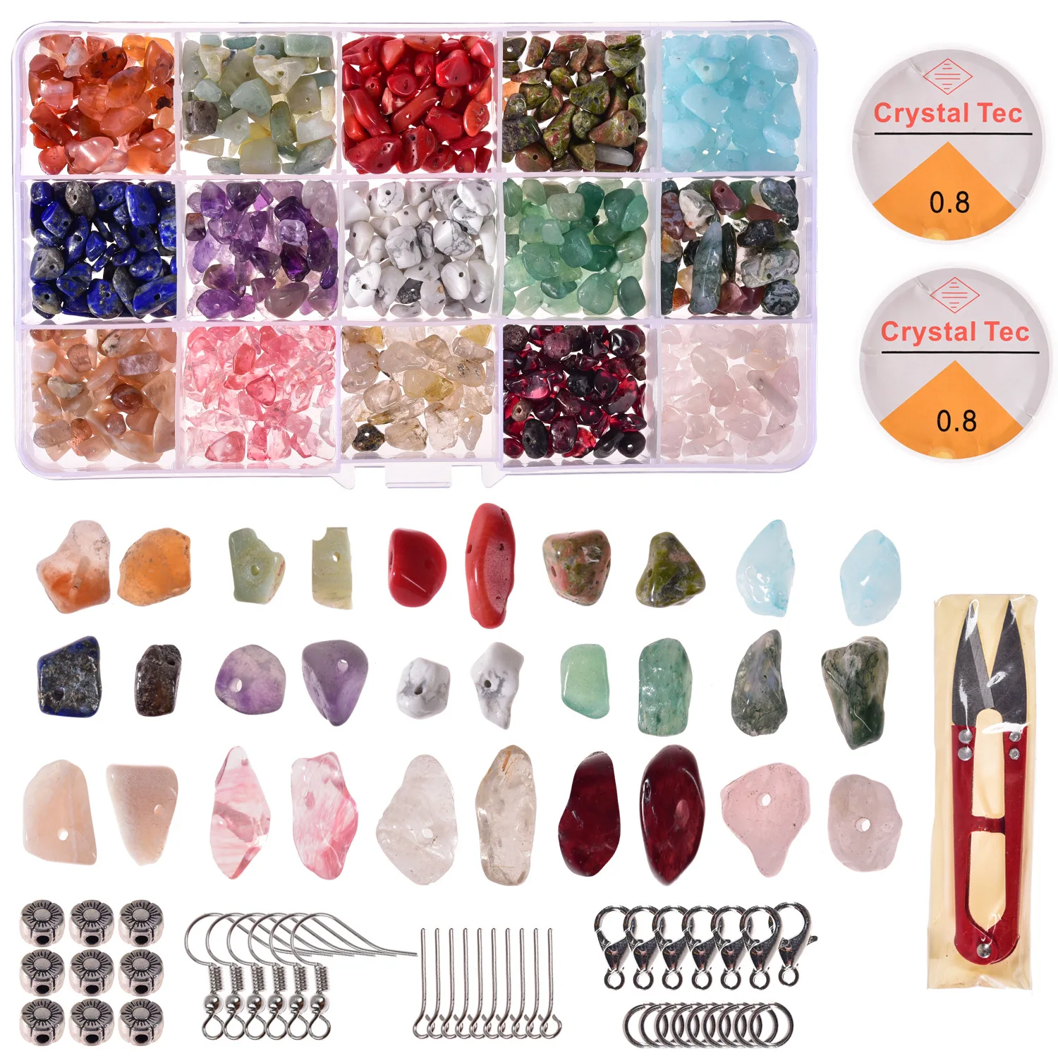 Irregular Natural Stone Beads Box WIth Accessories and Tools Gemstones Healing Loose Rocks For DIY Necklace Jewelry Making Craft