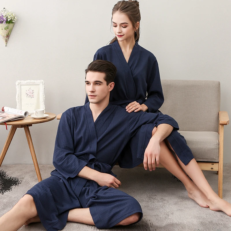 Plus Size XXXL Waffle Men Summer Home Robes Male Sleepwear Nightwear White Kimono Bath Gown With Belt Wedding Bride Groom