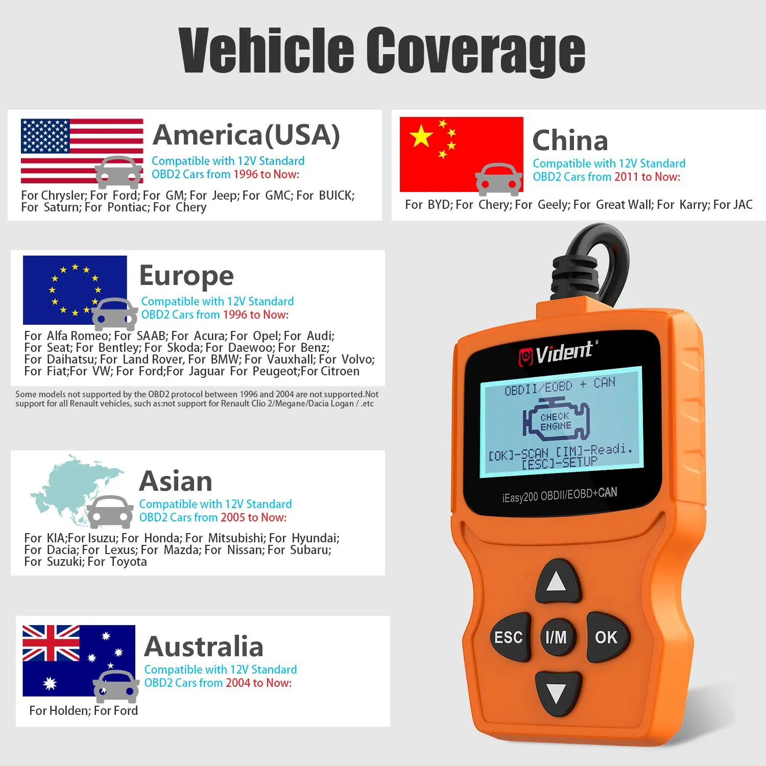 big car inspection equipment VIDENT iEasy200 OBDII EOBD CAN Code Reader Engine OBD2 Scanner PK ELM327 car inspection equipment