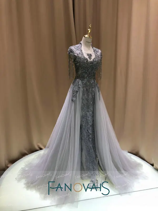Серебряные вечерние платья с бисером Длинные Vestido de Fiesta de gala Robe de Soiree Выпускные платья для женщин Турция