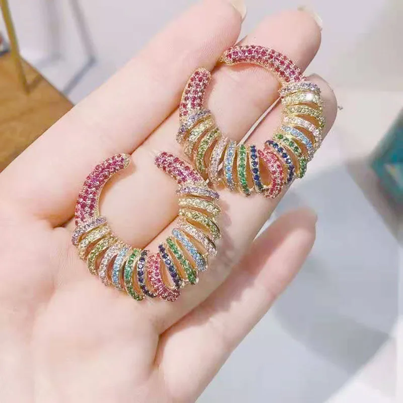 

Funmode Luxury Multicolor Cubic Zircon Engagement Party Gold Color Earring Jewelry Wholesale FE349