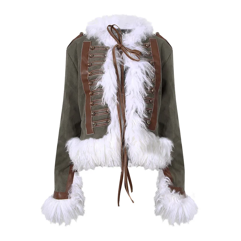 

MSXU Fashion Chic Vintage French Style Button Patchwork Casual Christmas Woman Jacket Coat