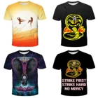 Футболка для мальчиков с принтом кобры Кай, летняя футболка с коротким рукавом, черная детская футболка