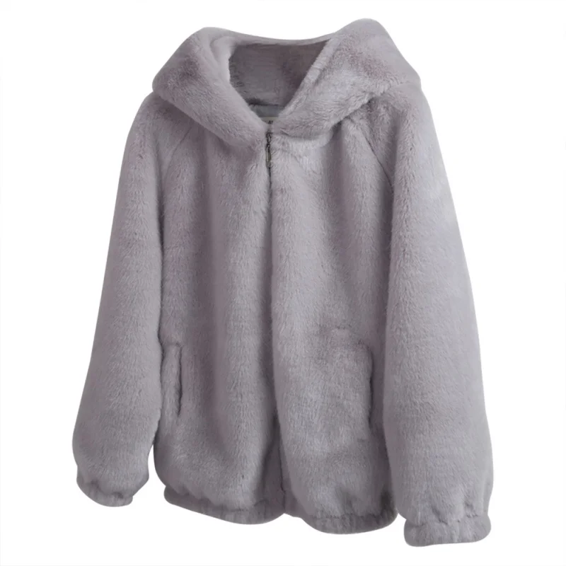 Зимняя теплая Женская флисовая куртка плюшевая с капюшоном большого размера