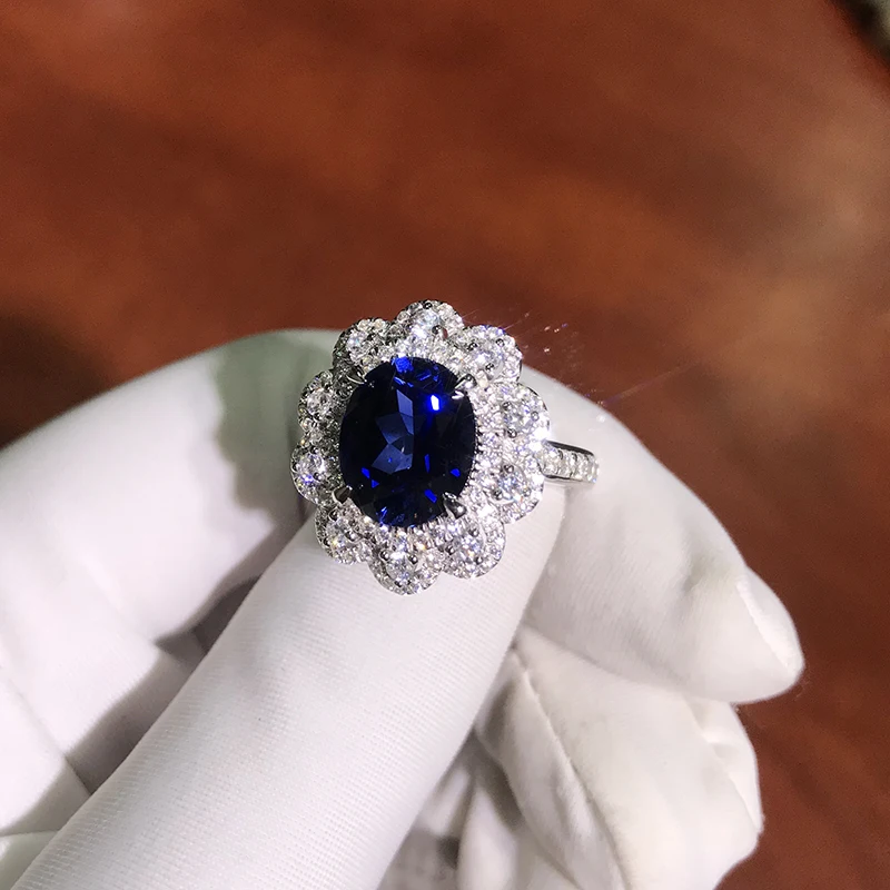 Кольцо из драгоценного камня с сапфиром 2 карата и муассанитом | Украшения