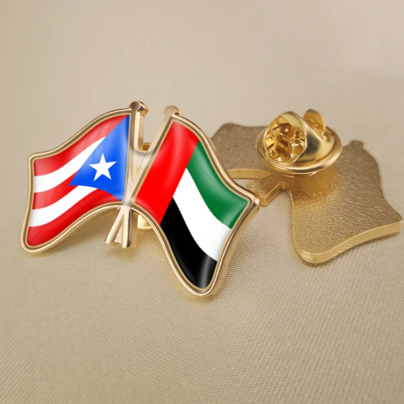 

Puerto Rico and United Arab Emirates Crossed Double Friendship Flags Lapel Pins Brooch Badges