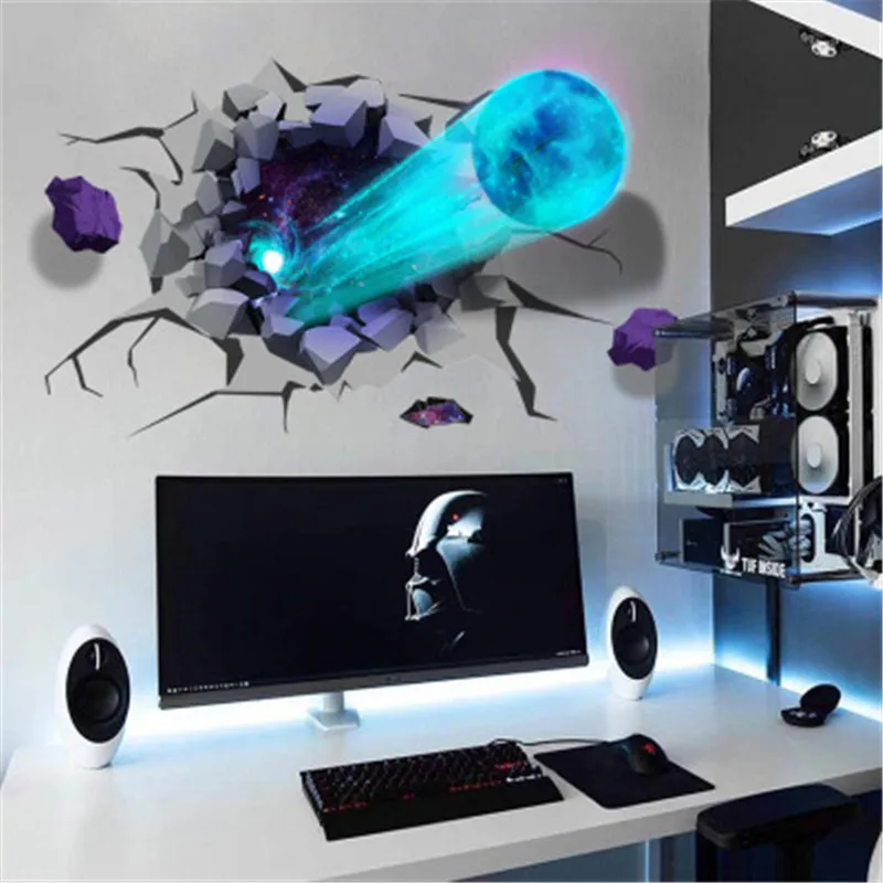 3d сломанная Настенная Наклейка s Вселенная планета для детской комнаты кабинета