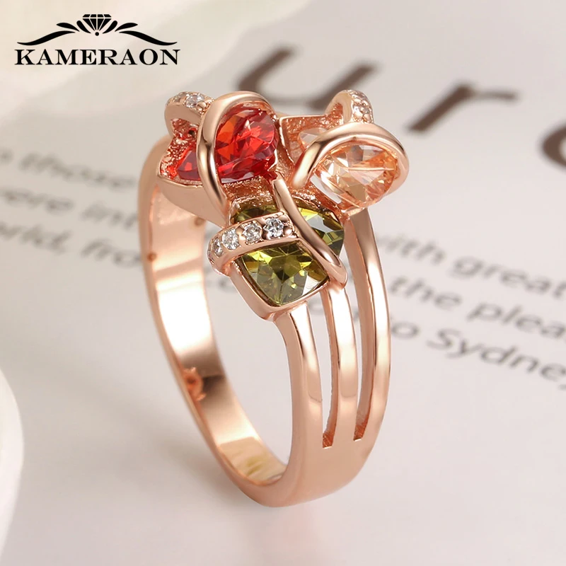 Ring Dainty Cubic Zirconia Silverware Gifts For Women Wide Rings Green Yellow Gemstones Rose Gold-color | Украшения и аксессуары