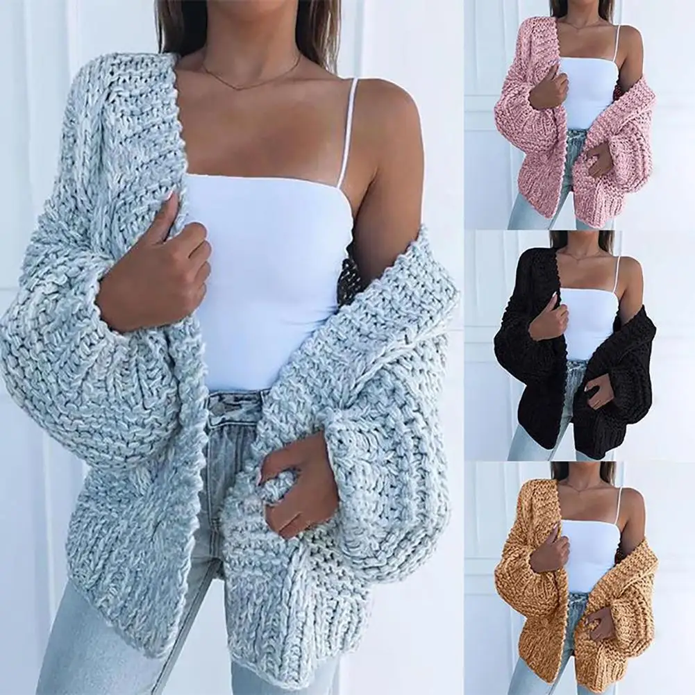 

New Fashion Women Autumn Winter Knitted Sweater Solid Color Long Sleeve Loose Warm Cardigan Casual Coat Woman Oversized Sweaters