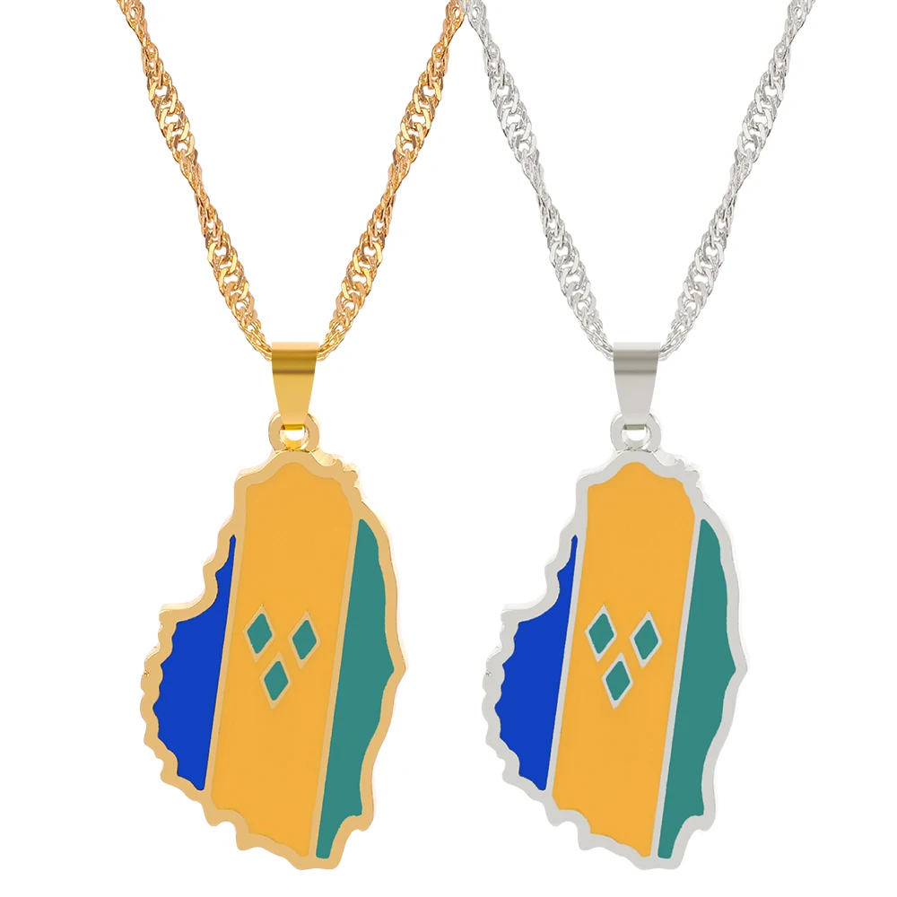 Женское вечерние жерелье с подвеской в виде флага и карты Винсента золотистого